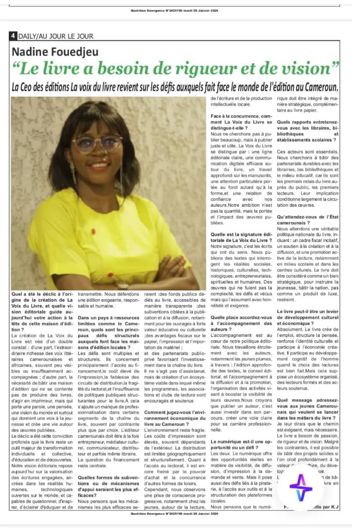 medias et edition la voix du livre, interview CEO Nadine FOUEJEU